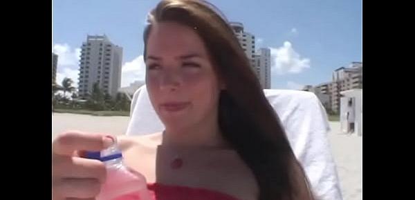  POV blowjob from a gorgeous brunette girl with perky tits and a great ass
